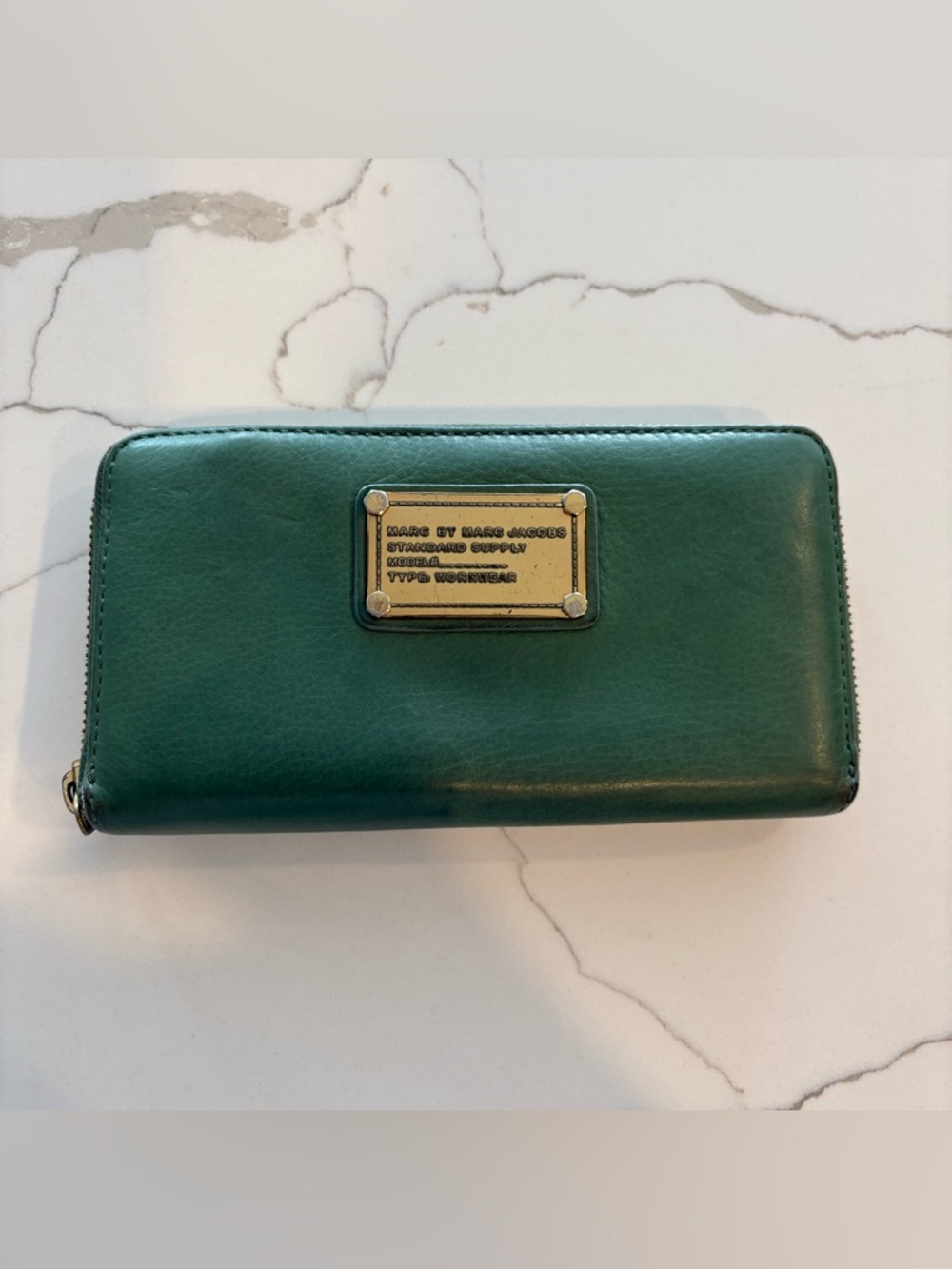 Marc by Marc Jacobs Teal Green Zip Wallet with Gold Plaque